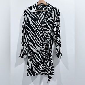 Zara Tan and Black Zebra Print Geometric Wrap Dress Size Medium